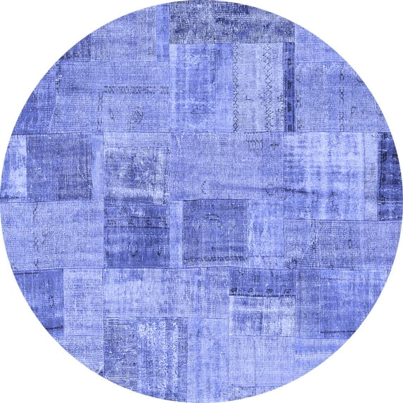 Ahgly Company Machine Washable Indoor Round Patchwork Blue Transitional Area Rugs, 4' Round