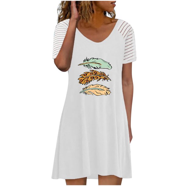 Moda mujer vestidos con cuello en v verano impresión casual manga corta vacaciones playa mini vestido Fridja qw6680