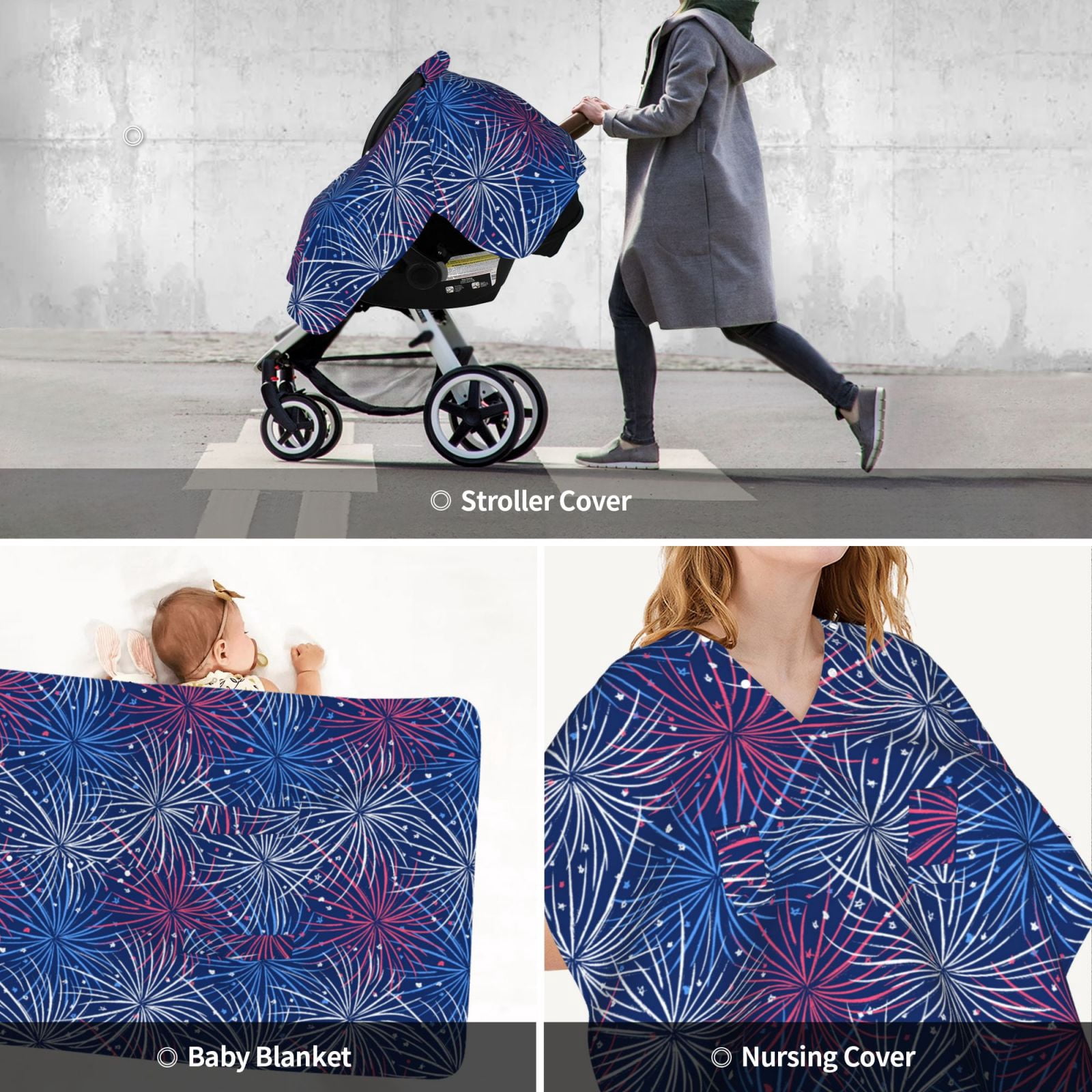 Car Seat Cover Baby - Ireworks In The Night Sky Breathable Infant Car Seat Cover for Baby Carseat, Lightweight Comfort Baby Essentials Must Haves Newborn Stuff for Girl Boy