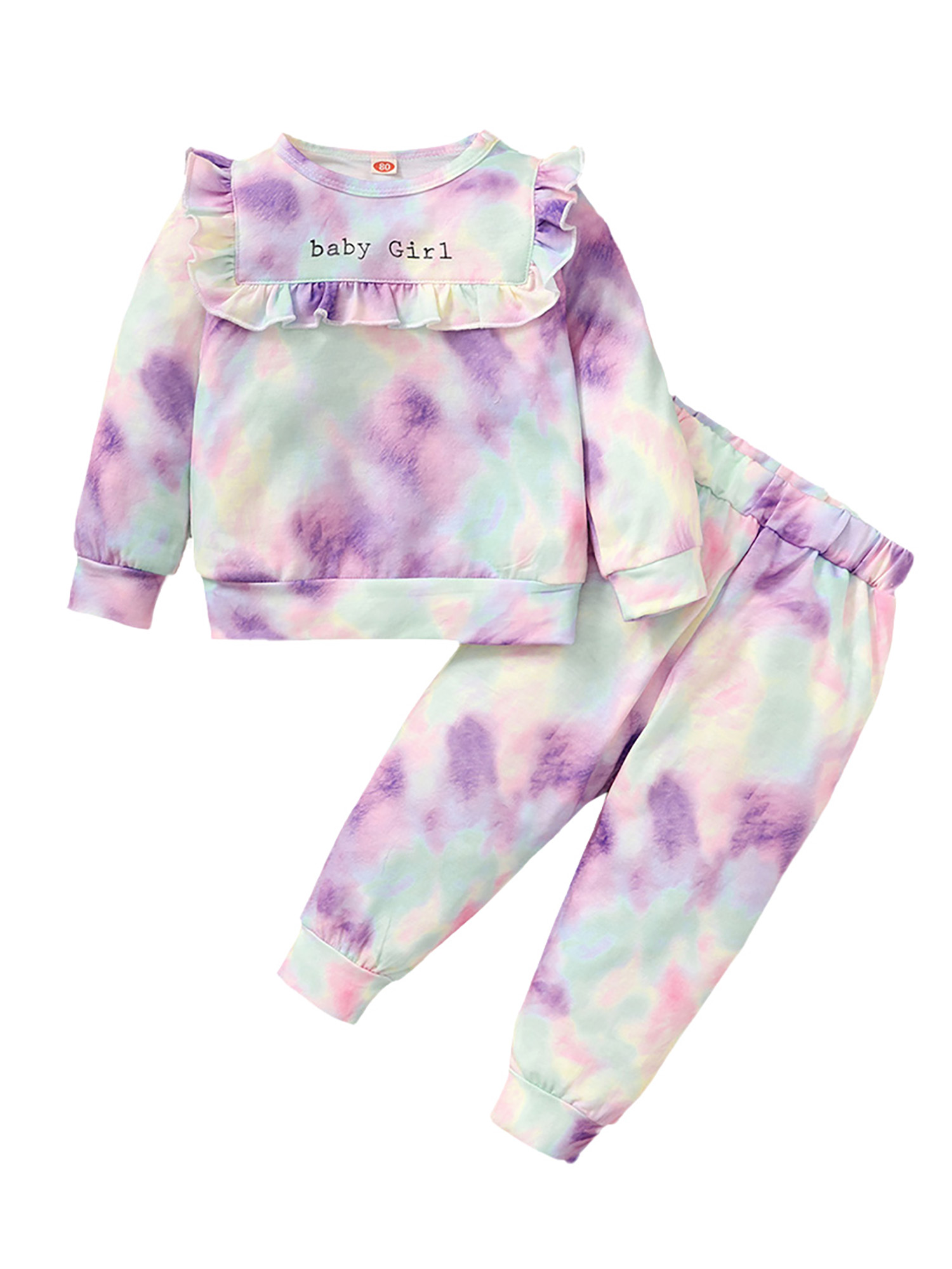 LAPA Baby Girls Tie Dye Ruffle Top Elastic Waist Print Pants Set ...