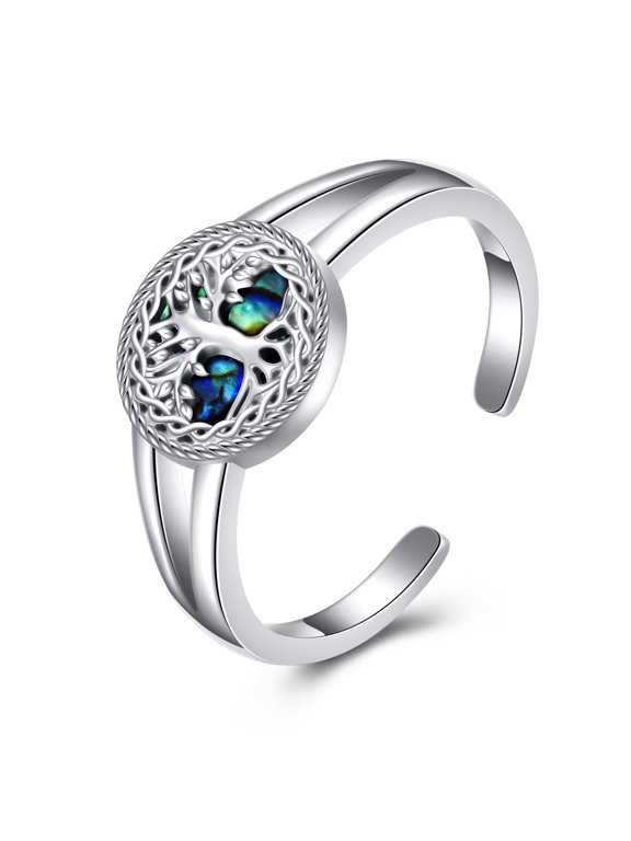 Tree of Life Ring S925 Sterling Silver Abalone Shell Jewelry Gift for Women