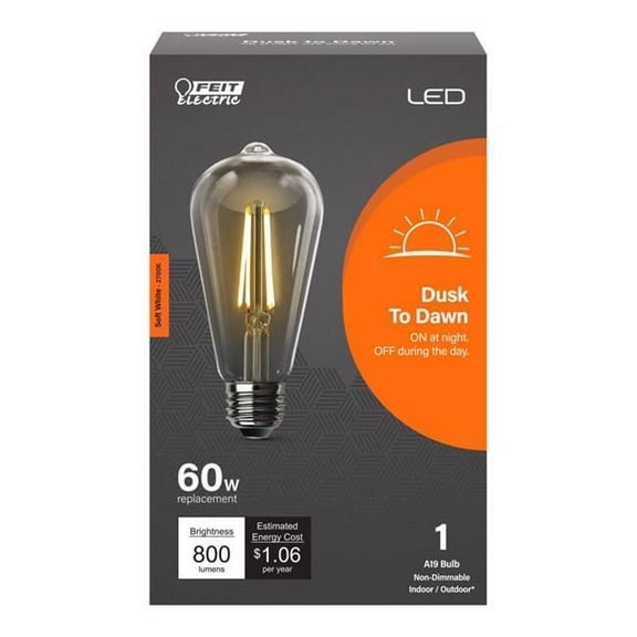 Feit Electric 3011444 60 Watt Equivalence ST19 E26 LED Dusk to Dawn Bulb, Soft White - Medium