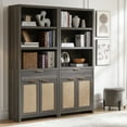 thumbnail image 3 of OAKHAM 5 Shelf Bookcase Set of 2 , 73" Tall Rattan Bookshelf with Doors Cabinet and Drawer, Midnight Oak, 3 of 11
