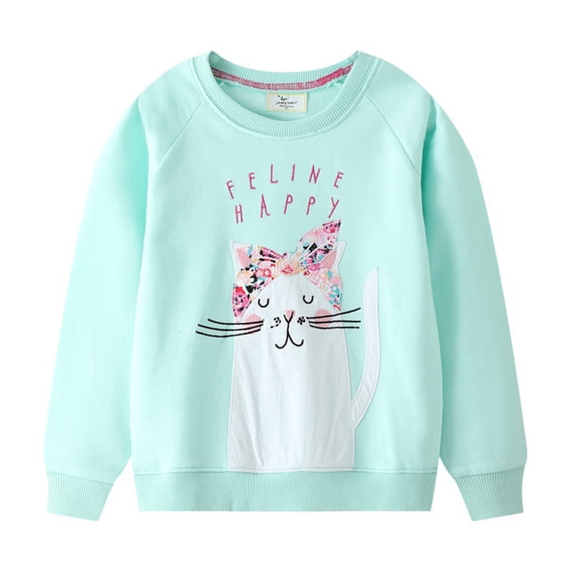 Chandail à Col Rond en Coton à Manches Longues pour Petites Filles avec Dinosaures, Chandail Décontracté à Motif de Dessin Animé