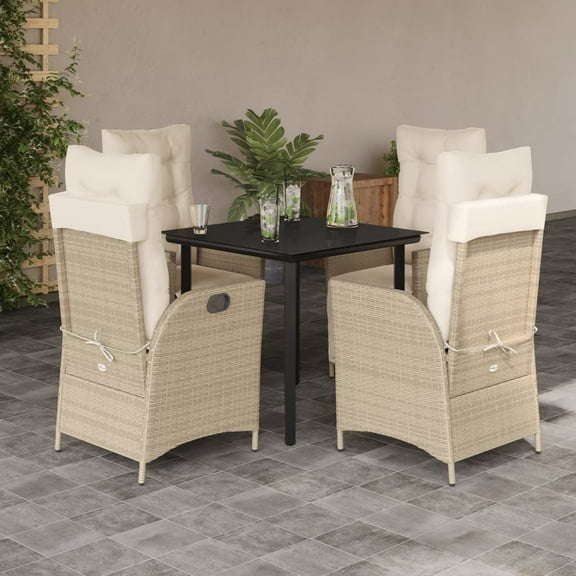 vidaXL 5 Piece Patio Dining Set with Cushions Beige Poly Rattan