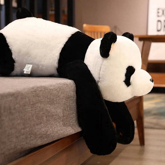 23 inch Soft Fluffy Panda Plush Toy, Cute Reclining Giant Panda Stuffed Animal, Cozy Cuddle Pillow & Home Decor Gift for Kids