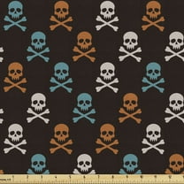Ambesonne Pirates Fabric by the Yard Upholstery, Colorful Skulls with Bones, 3 Yards, Multicolor