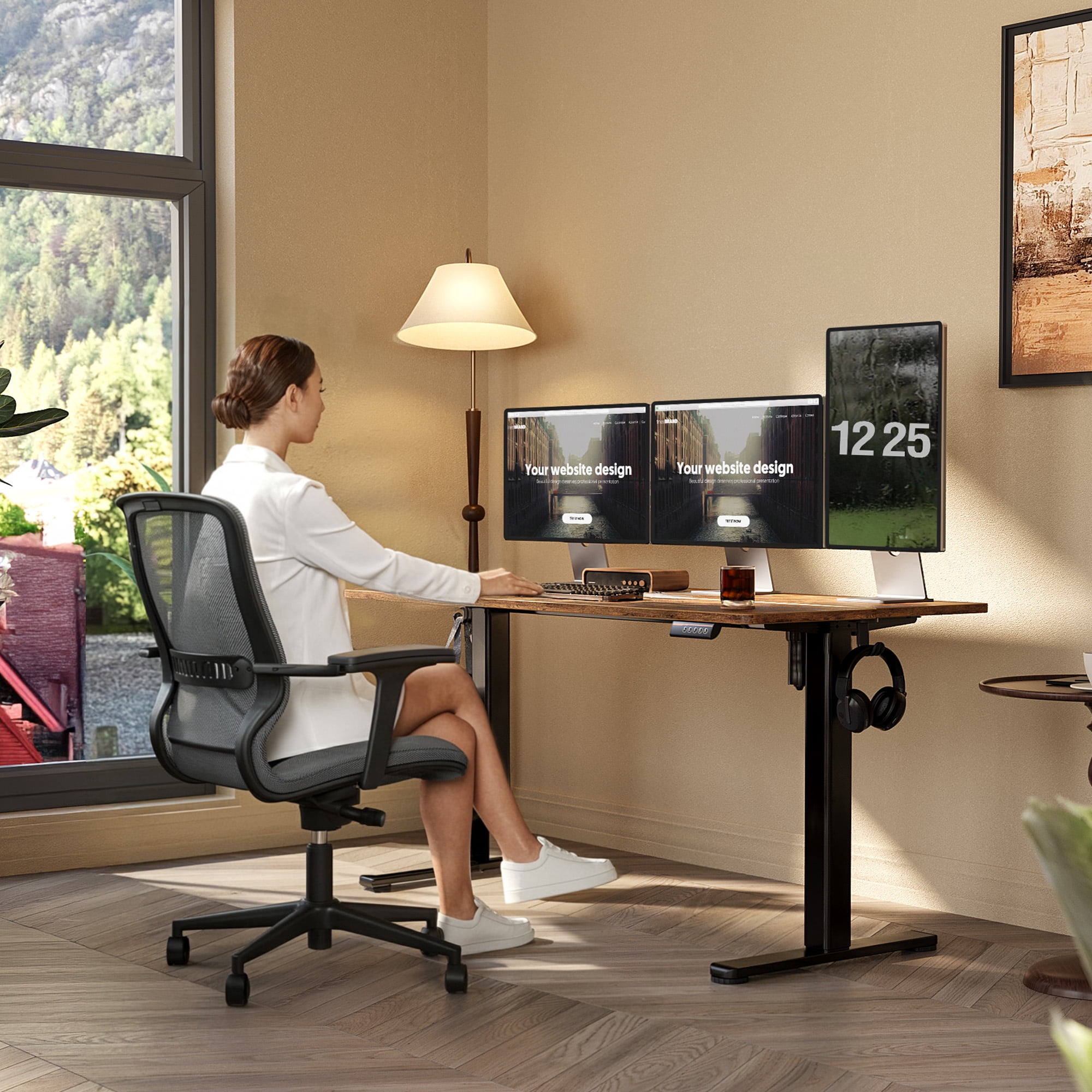 Innovar 48 inch Standing Desks - Electric 24" Wide Sit to Stand Adjustable Height Home Office Desk, Study Motor Rising Table,Student Stand up Computer Work Desk W/Memory Preset,Rustic Brown