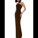 thumbnail image 3 of Vestidos Largos Formales Elegantes para Mujer, con Cuello Alto, Sin Mangas, Abertura en la Espalda, para Fiestas, Cócteles y Bodas Color Café L, 3 of 10