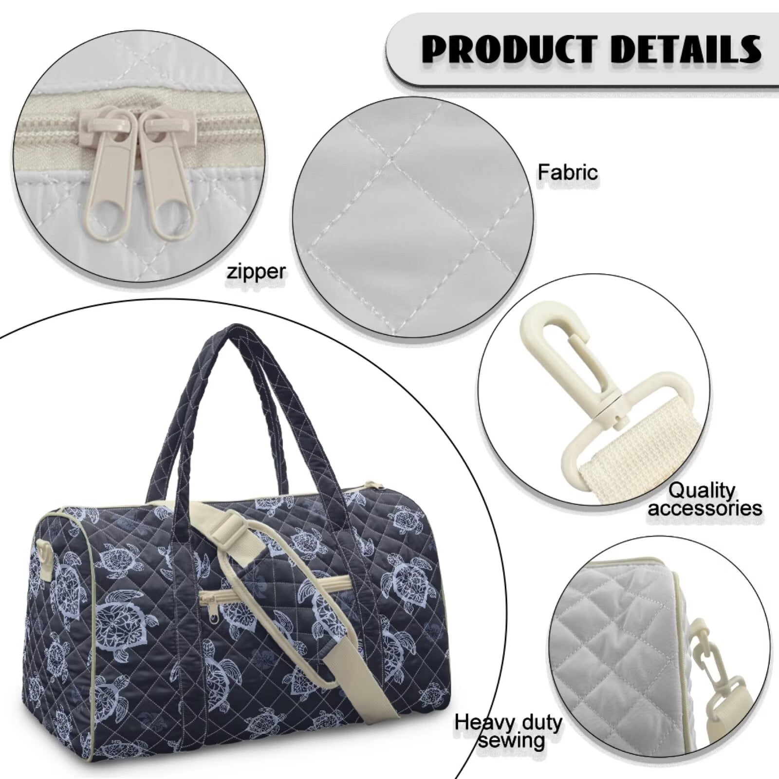 Chririnla Blue Turtles Print Modern Gym Bag Soft Duffle for Women Easily Portable Fitness Luggage with Quilting Design & Multi-Pockets Fits Exercise
