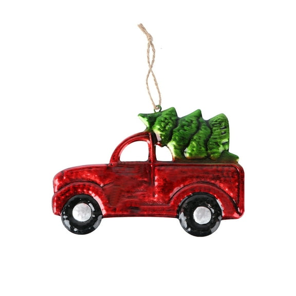 Christmas Tree Hanging Ornaments Pickup Truck Metal Car Model Red Vintage Style for Holiday Decorations Tabletop Decor Random Direction