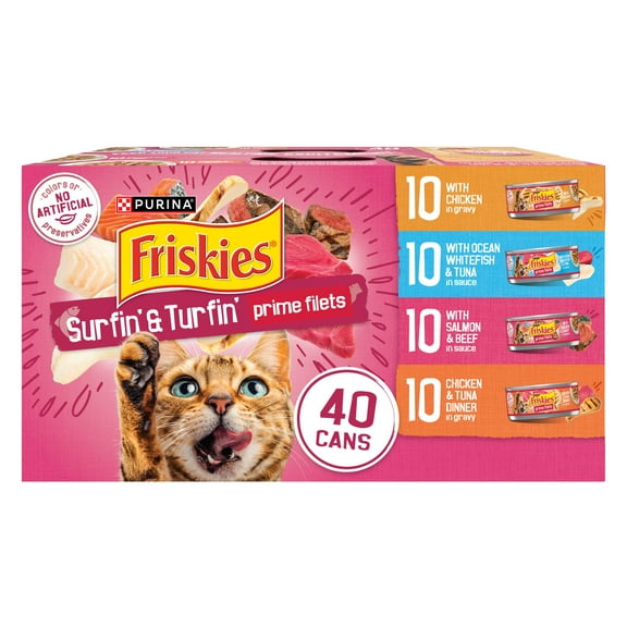 Purina Friskies Surfin' and Turfin' Variety Pack, Wet Cat Food, 5.5 oz Cans, 40 Pack
