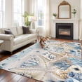 thumbnail image 2 of Blue Beige Coastal Area Rugs 5'x7', Small Throw Rugs for Laundry Room Playroom, Beach Starfish Summer Eucalyptus Vintage Indoor Outdoor Rug Non-Slip Low Pile Carpet Runner Reversible Floor Mats, 2 of 8