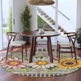 thumbnail image 3 of Vintage Daisy Floral Round Area Rug 6Ft Washable Circle Rugs for Bathroom Office, Spring Flowers Botanical Leaves Checkered Wooden Non-Slip Carpet Floor Mats Indoor Outdoor Carpet Runner Home Decor, 3 of 8