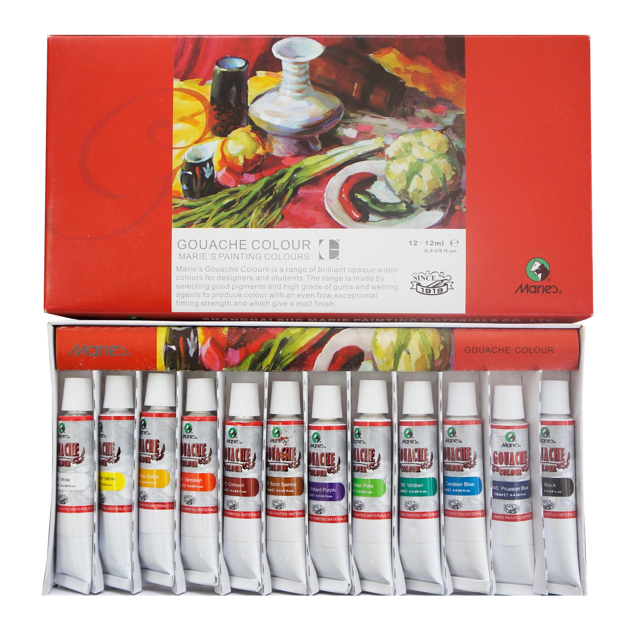 Marie's Gouache Color Set, 12ml Tubes 12 Assorted Colors/Box
