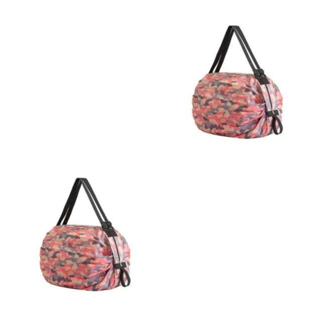 Wweixi Sac de Rangement Réutilisable Pliable Sac de Courses Écologique et Polyvalent pour Voyage Polyester Sacs de Rangement Pliables Sac à Main camouflage Rose 2ensemble