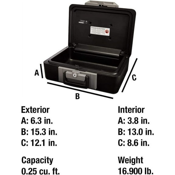 Fireproof Safe Box with Key Lock, Chest Safe with Carrying Handle to Secure Money, Jewelry, Documents, 0.25 Cubic Feet, 6.3 x 15.3 x 12.1 Inches, 1160