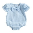 thumbnail image 4 of Coerni Baby Girls Bubble Romper with Bow Cute Ruffle Puff Short Sleeve Plaid Bodysuit New Born Baby Summer Clothes, 4 of 4