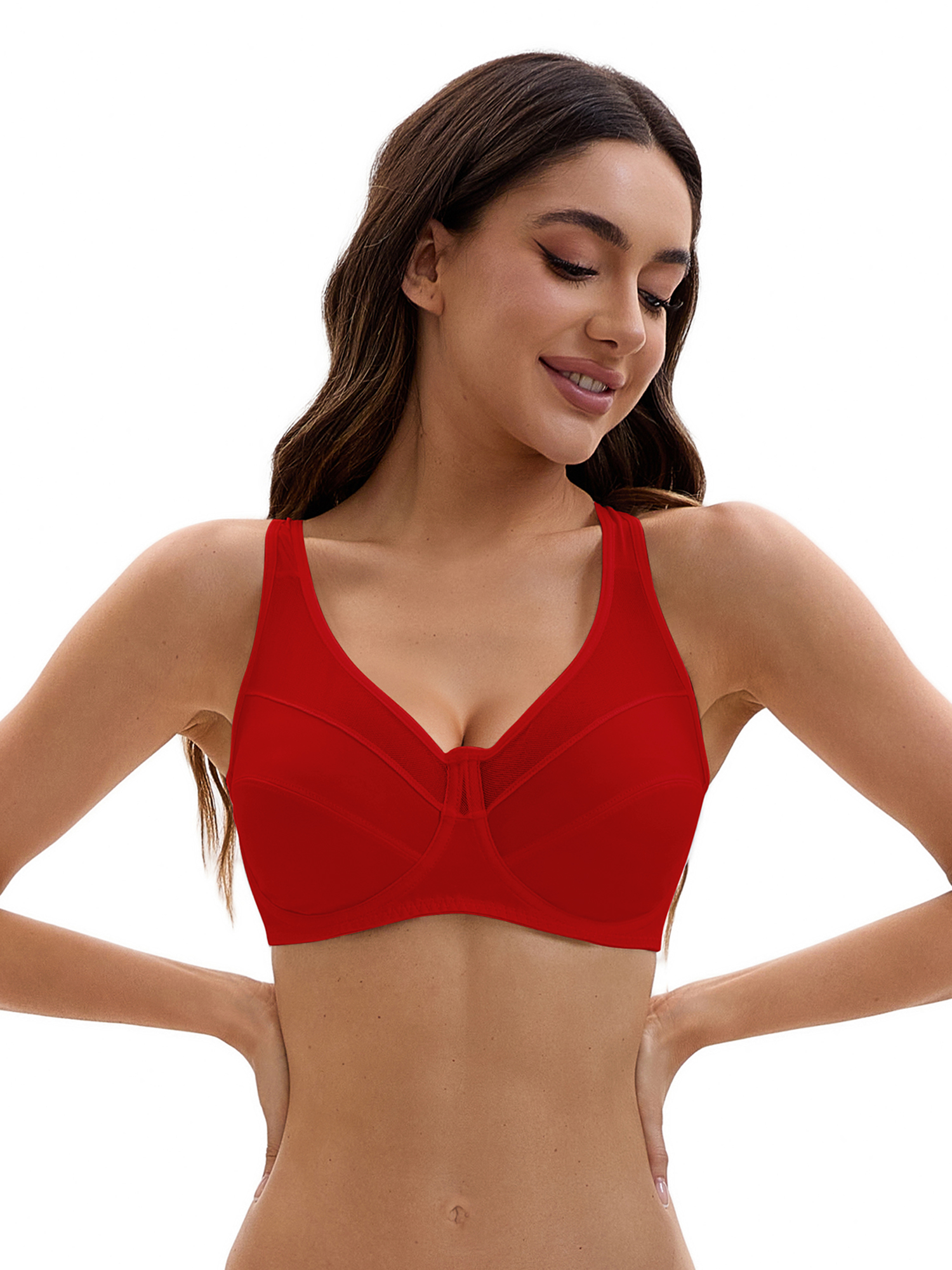 Unique Bargains Women's Mesh Adjustable Strap Underwire Soft Bras E 44 Red