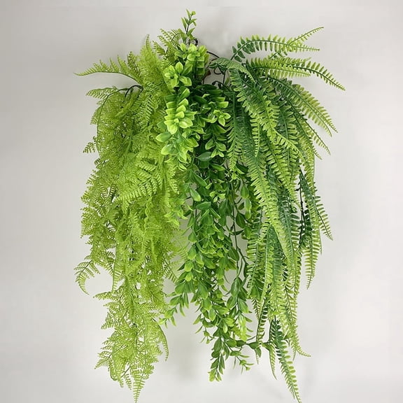 3-Piece Artificial Hanging Ferns with Pot, 37.4-Inch Fake Hanging Fern Plants UV Resistant Plastic Faux Vines for Outdoor Porch Wall Indoor Decor