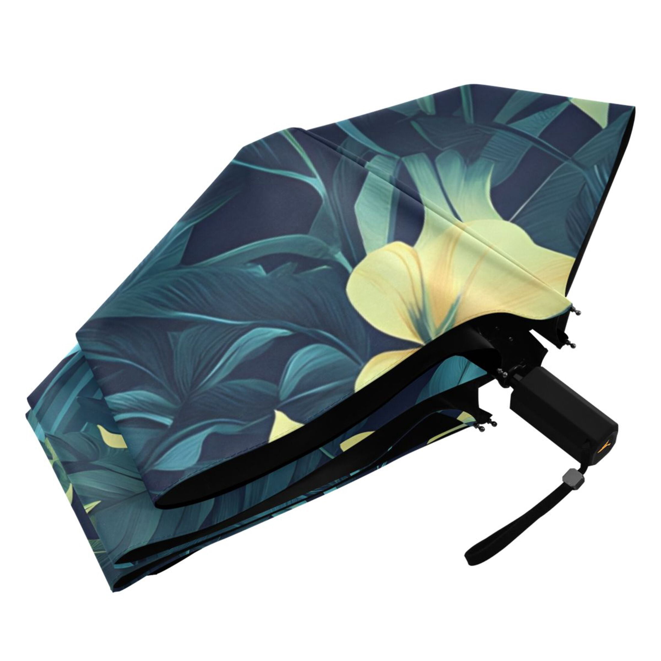 ALAZA Palm Tropical Leaves UPF 50+ Compact Folding Umbrella for Rain Travel Umbrella Packable