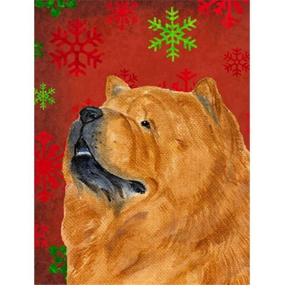 Chow Chow Red and Green Snowflakes Holiday Christmas Flag Garden Size