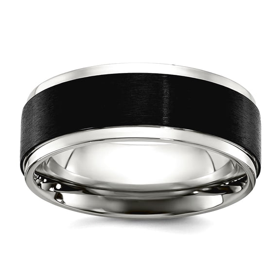 Stainless Steel Polished With Black Ip Plated Brushed Center 8mm Band Ring Size 11 Ring for Women and Men