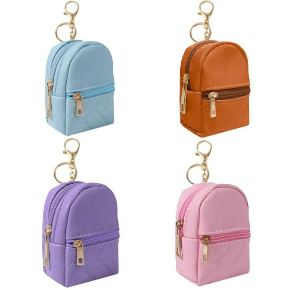 Topboutique 4 Pcs Mini Backpack Keychain Cute Cosmetic Bag for Women 4 Colors Portable Travel Makeup Bag Card Holder Data Cable Organizer Zipper Pouch PU Leather Lipstick Holder Coin Pouch Bag