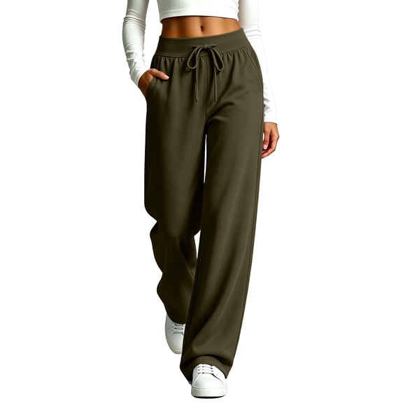 Ozmmyan Womens Wide Leg Sweatpants High Elastic Waisted Drawstring Loose Casual Pants with Pockets Comfy Lounge Trousers for Fall