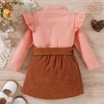 thumbnail image 6 of Kaprioy Baby Girl Fall Winter Clothes Baby Girl Outfits Ruffles Long Sleeve Ribbed Knitted Turtleneck T Shirt Tops Solid Bow Skirt Baby Girls Clothing Sets, 6 of 9