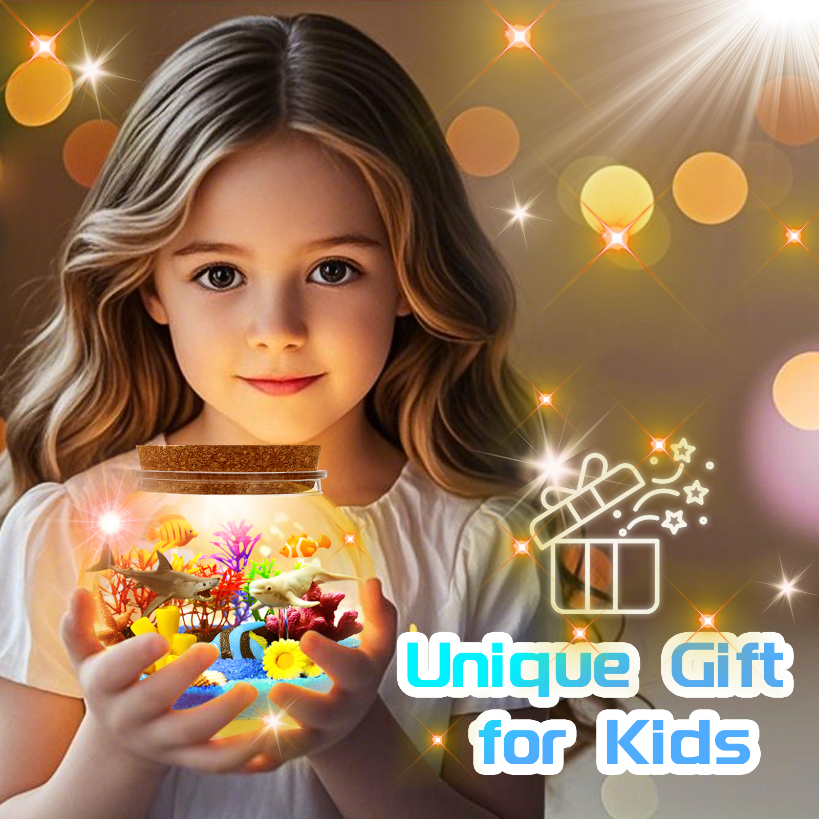 Ocean Light Up Terrarium Craft Kit for Kids - LED Night Light Birthday Gift for Boys & Girls Ages 4 5 6 7 8-12, Ocean Themed Toys for Kids