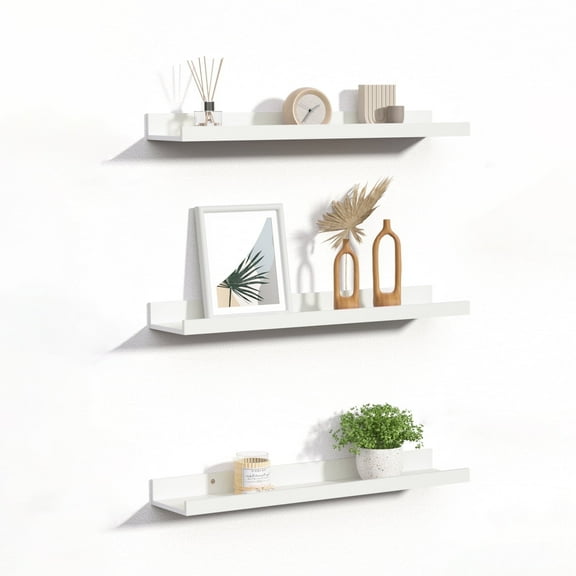 Sindcom 23inch Floating Shelves for Wall, Wall Mounted Wood Shelves for Bedroom, Living Room, Bathroom,Set of 3, White