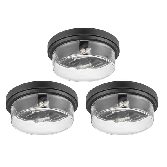 Prominence Home 3 Pack Madalyn 13" Ceiling Light, Clear Drum Glass for Home, Bronze