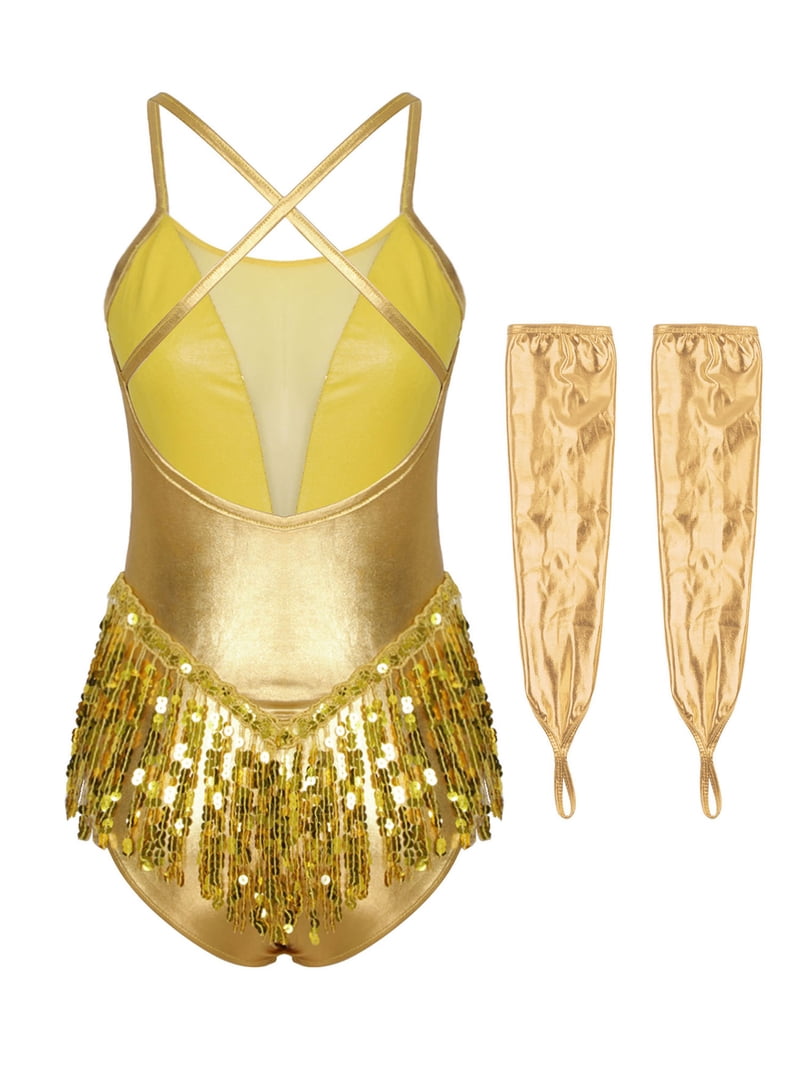 gold salsa dress Kaerm Women Sequin Latin Dance With Gloves Jazz Tango Rumba Ballroom Dance Outfits XXL open back gown