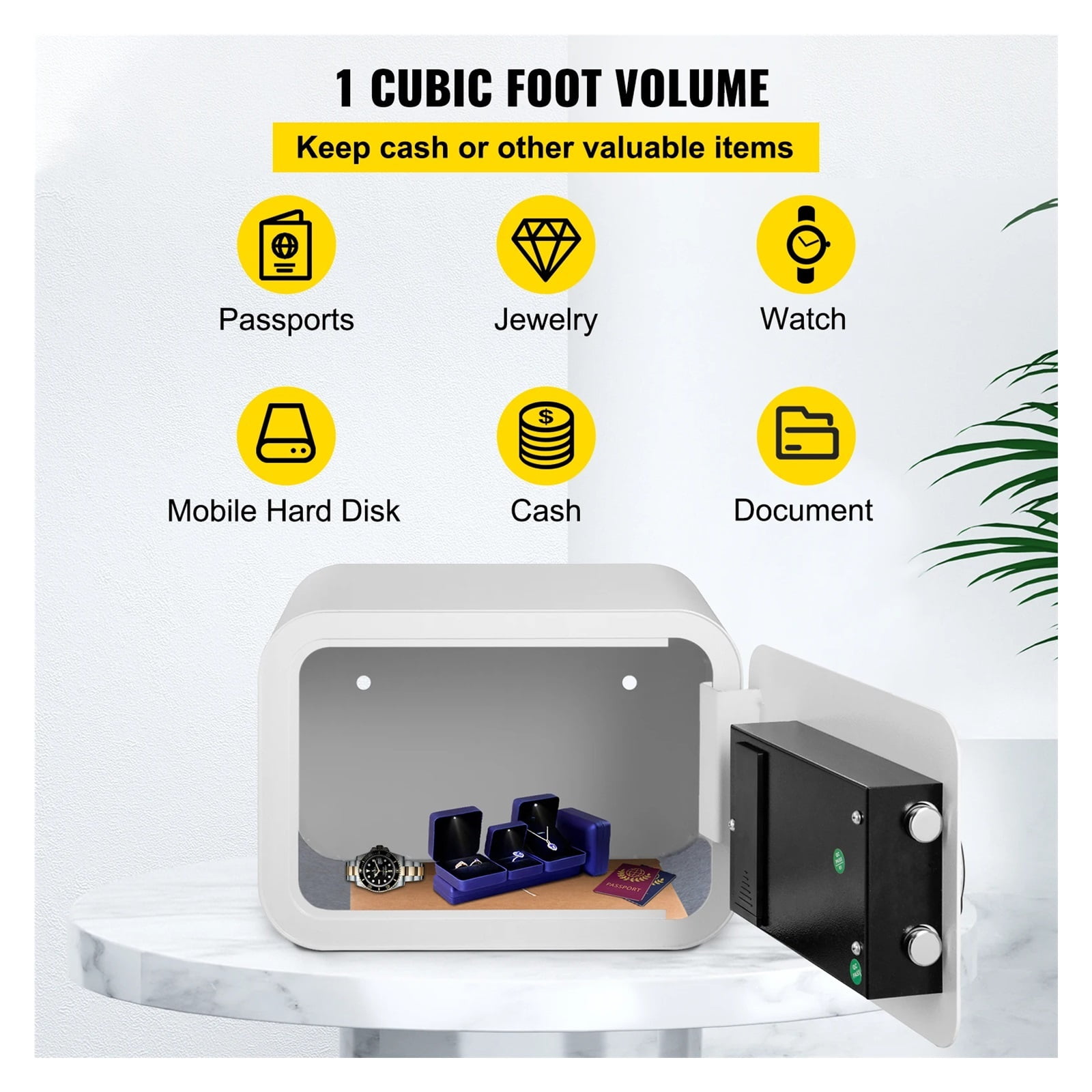 Fingerprint Locks Safe Deposit Box 1/1.8 Cubic Feet Secret Hidden Piggy Bank W/ 2 Keys Store Money Gun Use for Home Office