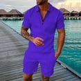 thumbnail image 3 of LEKDFST Mens 2 Piece Zip Tracksuit Polo Shirt and Shorts Sets Short Sleeve Casual Summer Outfits Set Purple XXL, 3 of 5