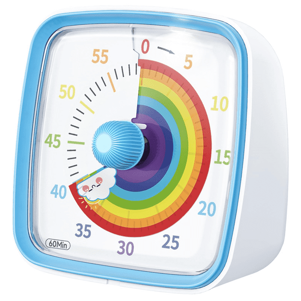 Temporizador visual de 60 minutos con luz nocturna, temporizador de cuenta regresiva, temporizador Pomodoro con patrón de arcoíris para niños y adultos azul