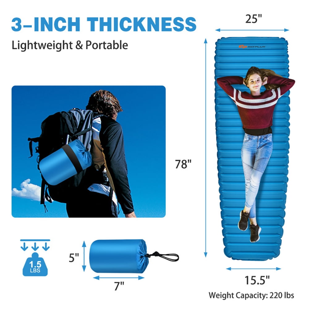 Resenkos 3 Inch Thick Inflatable Waterproof Camping Sleeping Pad-Blue, Camping Mattress, Portable Roll Up Bed, Inflatable Outdoor Mat for Rooftop Tent Car Truck Van, 4 Season