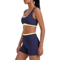 thumbnail image 3 of YHCY Womens Striped Workout Sets 2 Piece Double Layer Yoga Set Wide Strap Sports T Shirt Bra Elastic High Waisted Tummy Control Biker Shorts Stretchy Soft Lounge Athletic Sets Navy S, 3 of 7