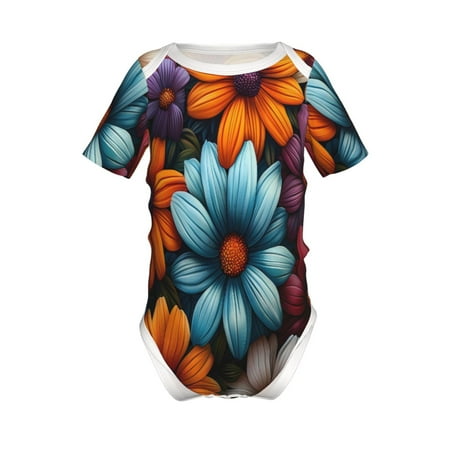 

Adobk Colorful Blooming Flowers Print Baby Climbing Clothes Jumpsuit Rompers Classic Rompers Child Short sleeve Bodysuits-3 Months