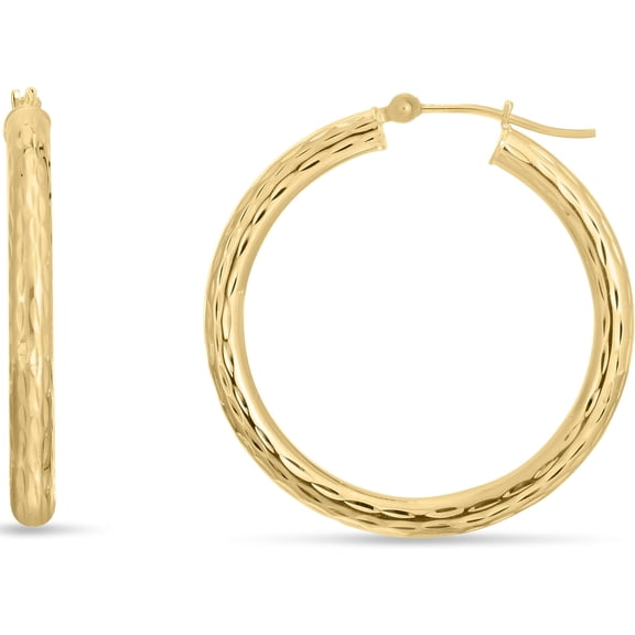 Floreo 14k Yellow Gold 3mm Diamond Cut Tube Hoop Earrings