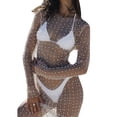 thumbnail image 5 of hirigin Women Bikini Cover Long Sleeve Dress with Pearl Decoration, See Through Skinny Version Clothing, 5 of 9