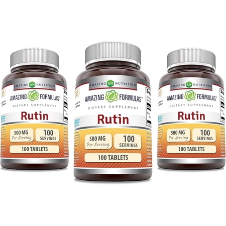 Amazing Formulas Rutin 500mg Per Serving 100 Tablets Supplement | from Sophorae japonica linn Flower | Non-GMO | Gluten Free | Pack of 3