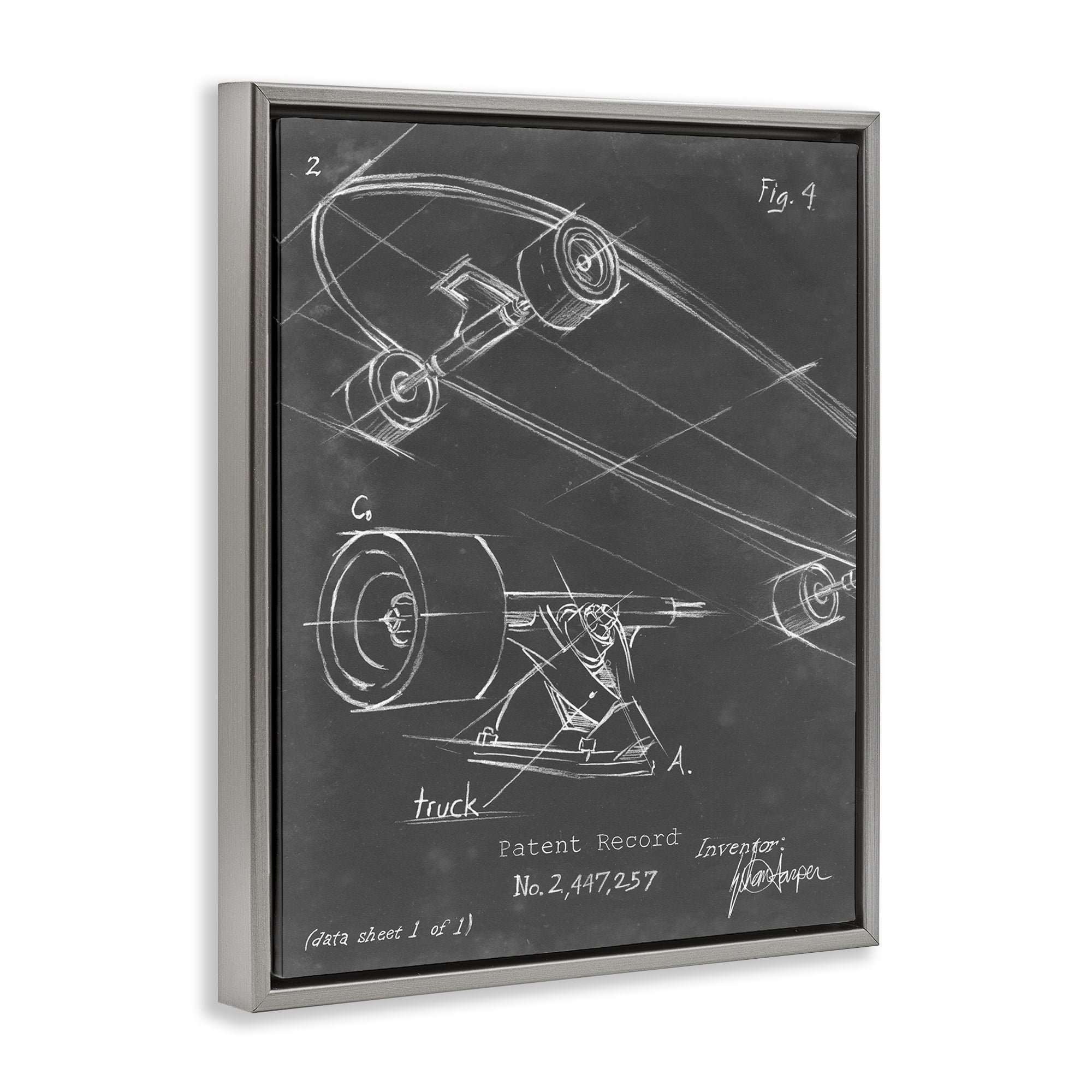 Stupell Industries Skateboard Truck Diagram Sports Painting Gray Floater Framed Art Print Wall Art, 25 x 31