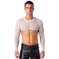 thumbnail image 5 of Top corto de malla transparente para hombre, cuello simulado, ropa de playa, espectáculo, disfraz rave, camiseta de manga larga para culturismo, 5 of 5