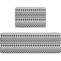 Kitchen Mat Rug Set of 2 Indian Mandala Boho Striped Black White Runner Rug Anti-Fatigue Comfort Memory Foam Standing Mat Non-Slip Floor Door Mat for Bathroom 18x30in 18x60in