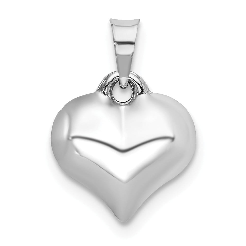 14k White Gold 3-D & Shiny-Cut Mini Puffed Heart Pendant 