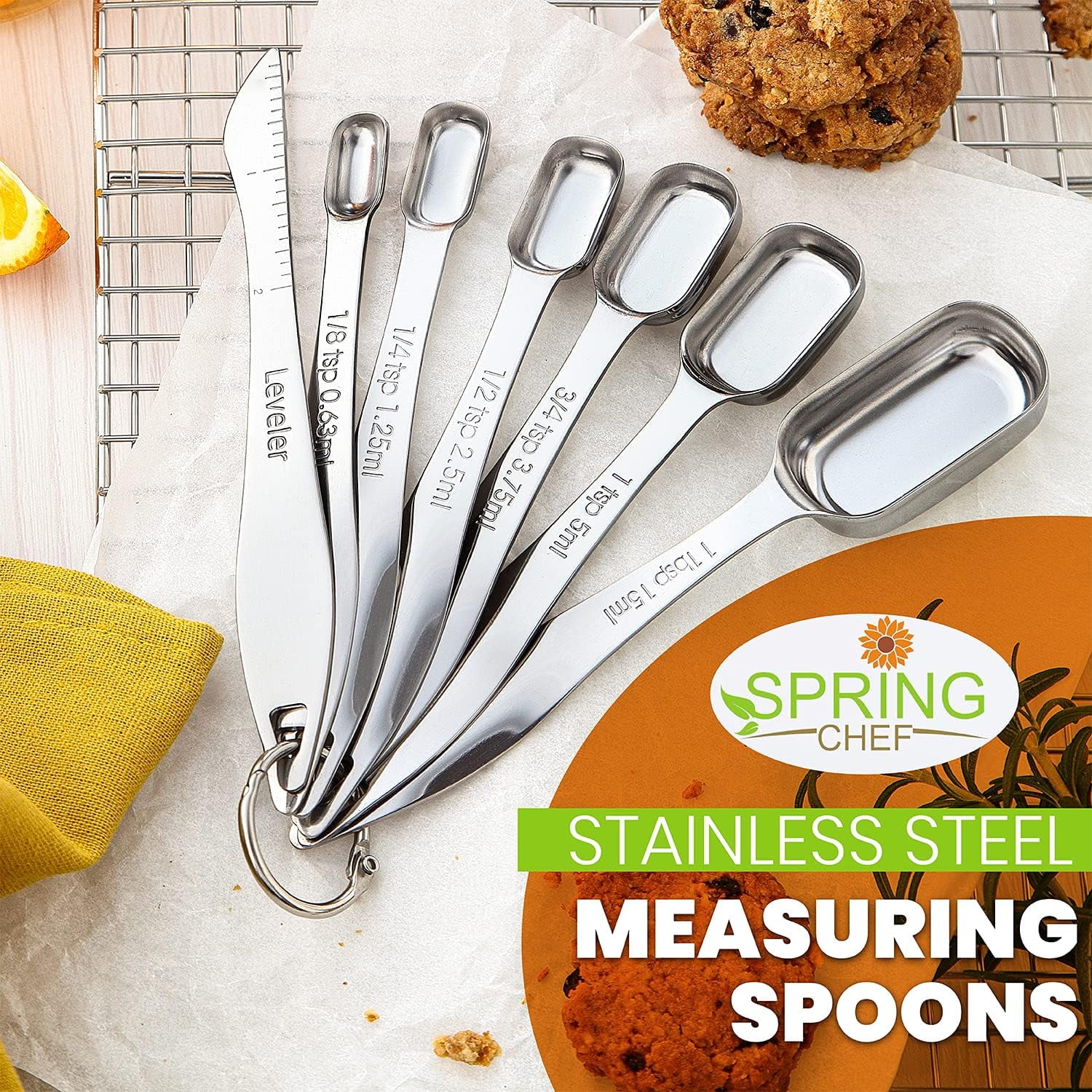 Heavy Duty Metal Measuring Spoons Oval Shape Stainless Steel Spoons 7pcs  set Spoons for Dry or Liquid Fits in Spice Jar