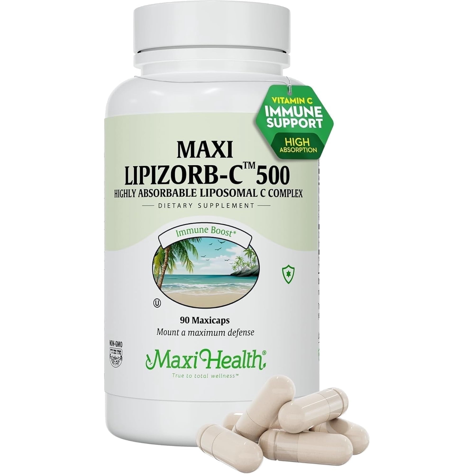 Maxi Health Liposomal Vitamin C Supplement – Immune Support – 500mg Buffered – 90 Vegetarian Capsules – 1 pack