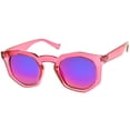 thumbnail image 2 of sunglassLA Unisex Geometric Colorful Translucent Frame Color Mirrored Lens Hexagonal Sunglasses (Pink / Blue Mirror) - 45mm, 2 of 4
